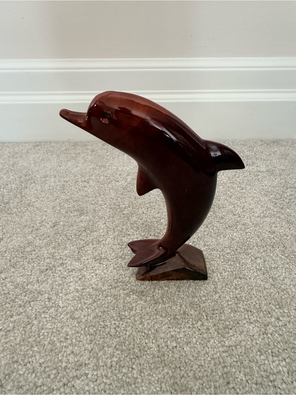 Handcrafted Brown Dolphin Sculpture - Home Art Accent mahogany